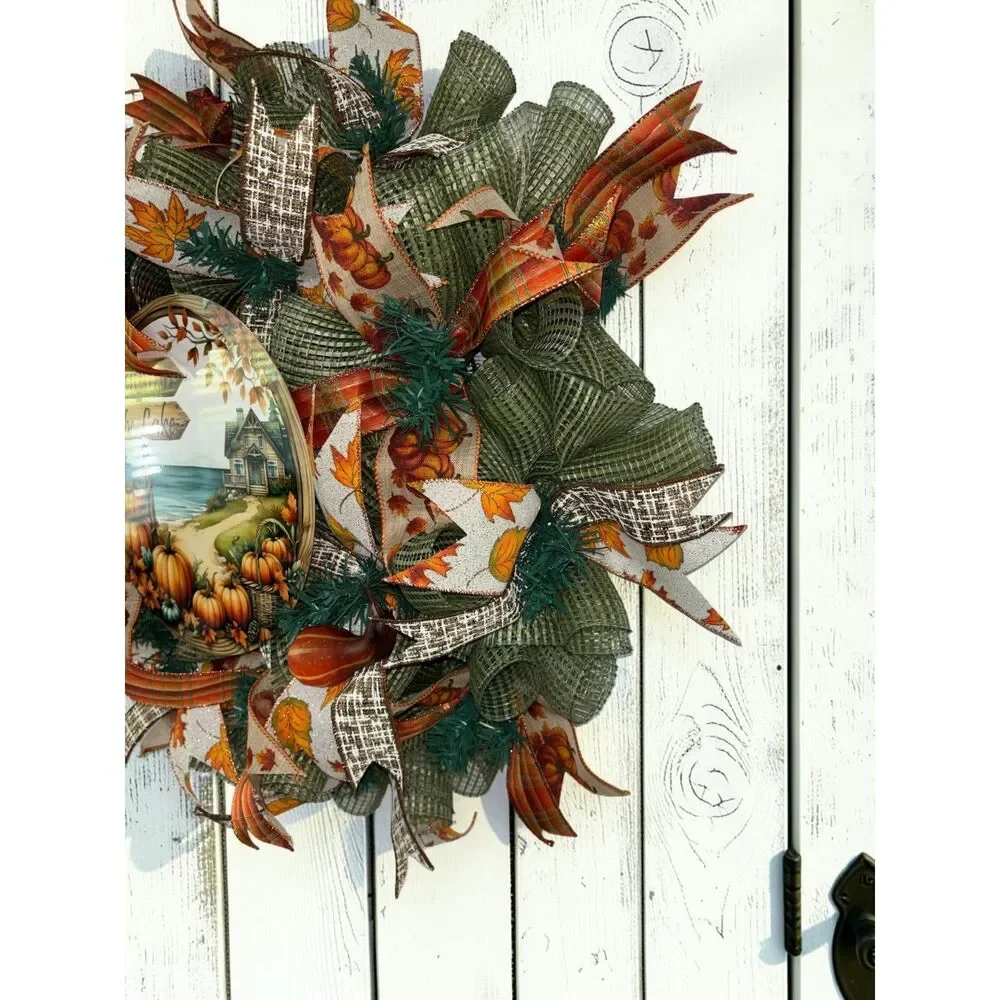 Fall Autumn at the Lake Wreath • Pumpkin Door Wreath • Rustic Fall Decor